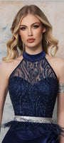 МAXI SET TOP CON GONNA GRACELYN PIZZO GLITTERATO RASO VERDE SCURO