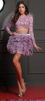MINI SKIRT AND CROP TOP SET SENA GLITTER LACE GLITTER TULLE LAVENDER
