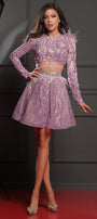 MINI SKIRT AND CROP TOP SET KIA GLITTER LACE LAVENDER