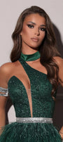 MAXI SET TOP CU FUSTA GRACELYN DANTELA GLITTER SATIN VERDE INCHIS