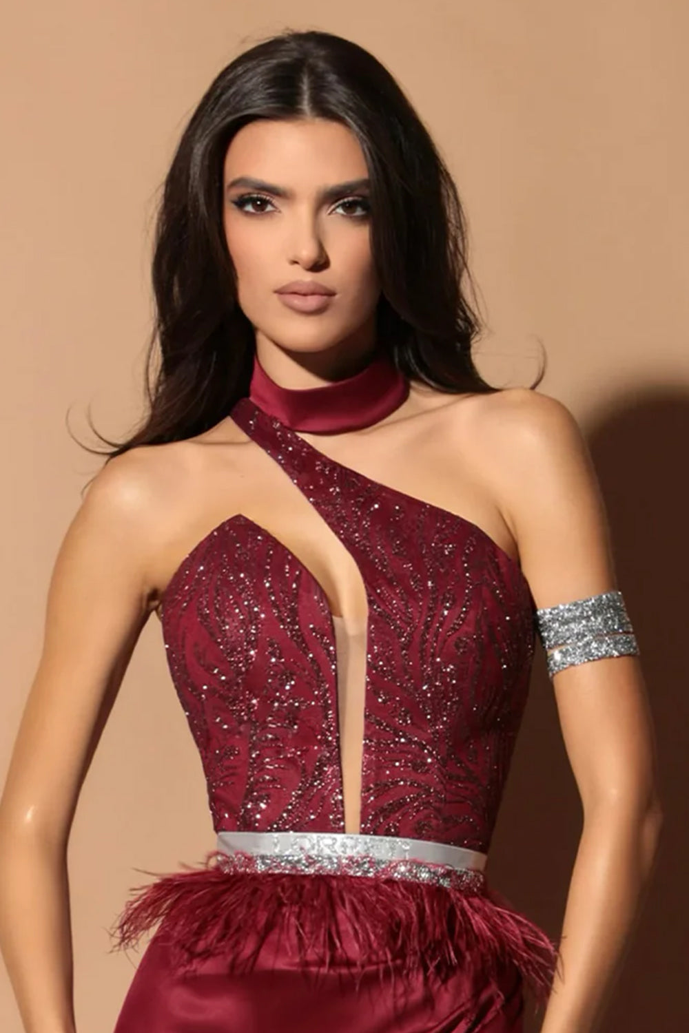 ТОП CUTOUT ДАНТЕЛА ГЛИТЕР БОРДО