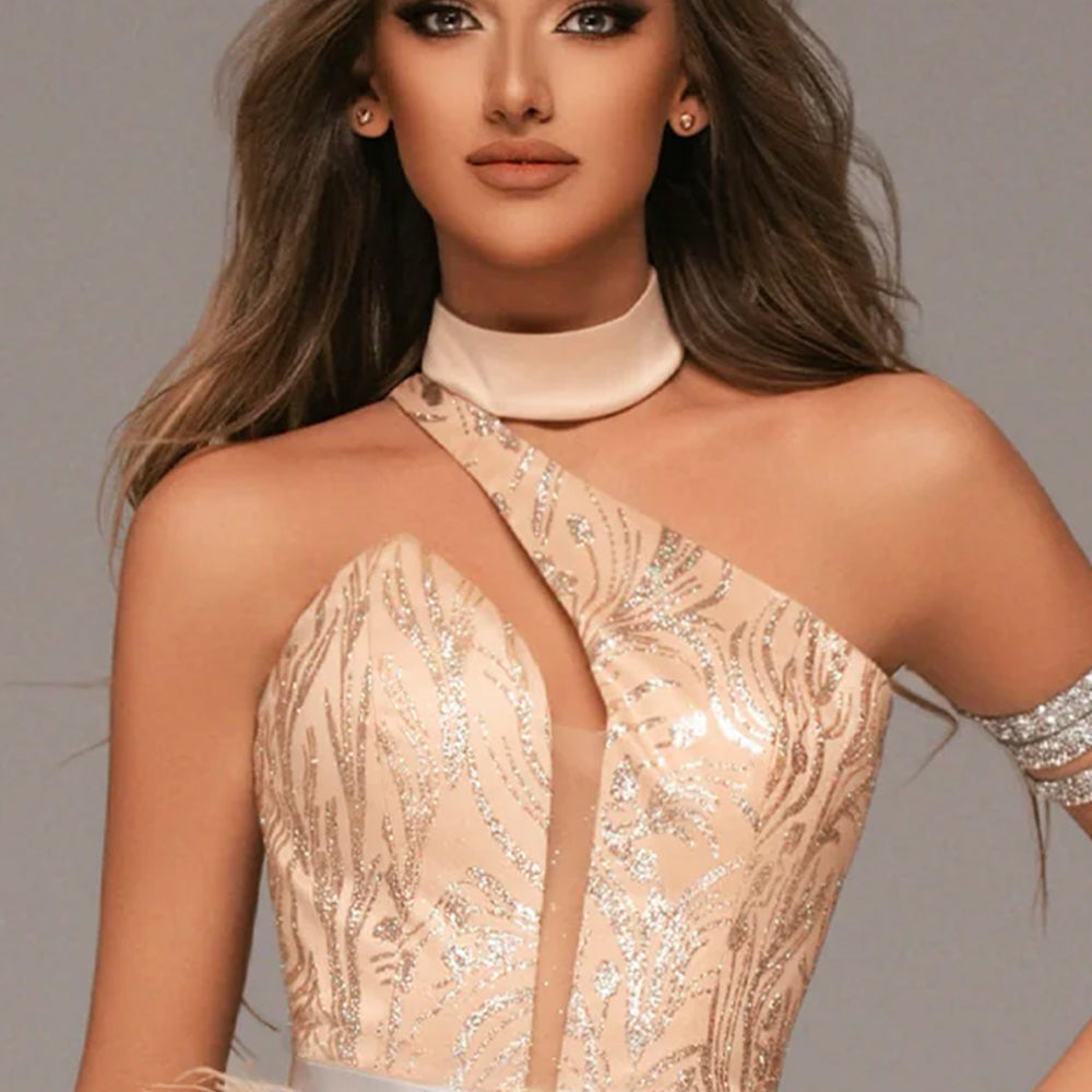 МAXI SET TOP CON GONNA GRACELYN PIZZO GLITTERATO RASO VERDE SCURO