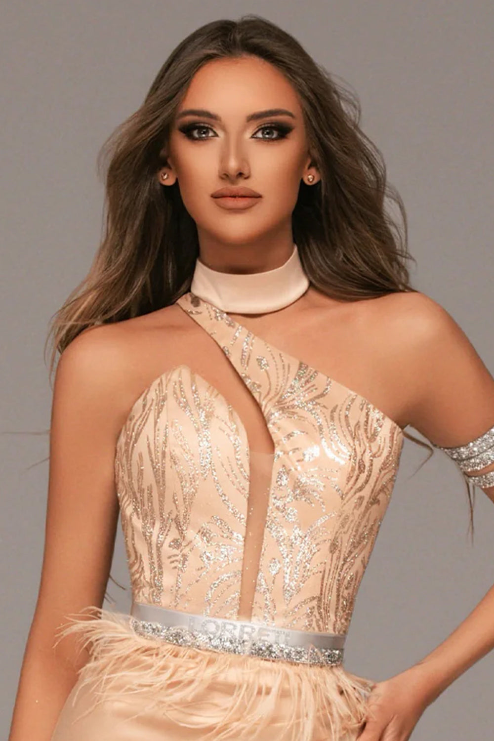 МAXI SET TOP CON GONNA GRACELYN PIZZO GLITTERATO RASO VERDE SCURO