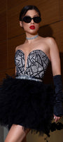 SKIRT AND CROP TOP SET BRENDA GLITTER LACE TULLE BLACK AND NUDE