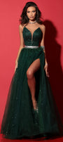 MAXI SKIRT AND CROP TOP SET ALEXANDRINA GLITTER LACE GLITTER TULLE DARK GREEN