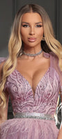 МAXI SET TOP CON GONNA GRACELYN PIZZO GLITTERATO RASO VERDE SCURO