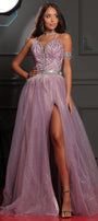 MAXI SKIRT AND CROP TOP SET CANDICE GLITTER LACE RHINESTONE GLITTER TULLE LAVENDER