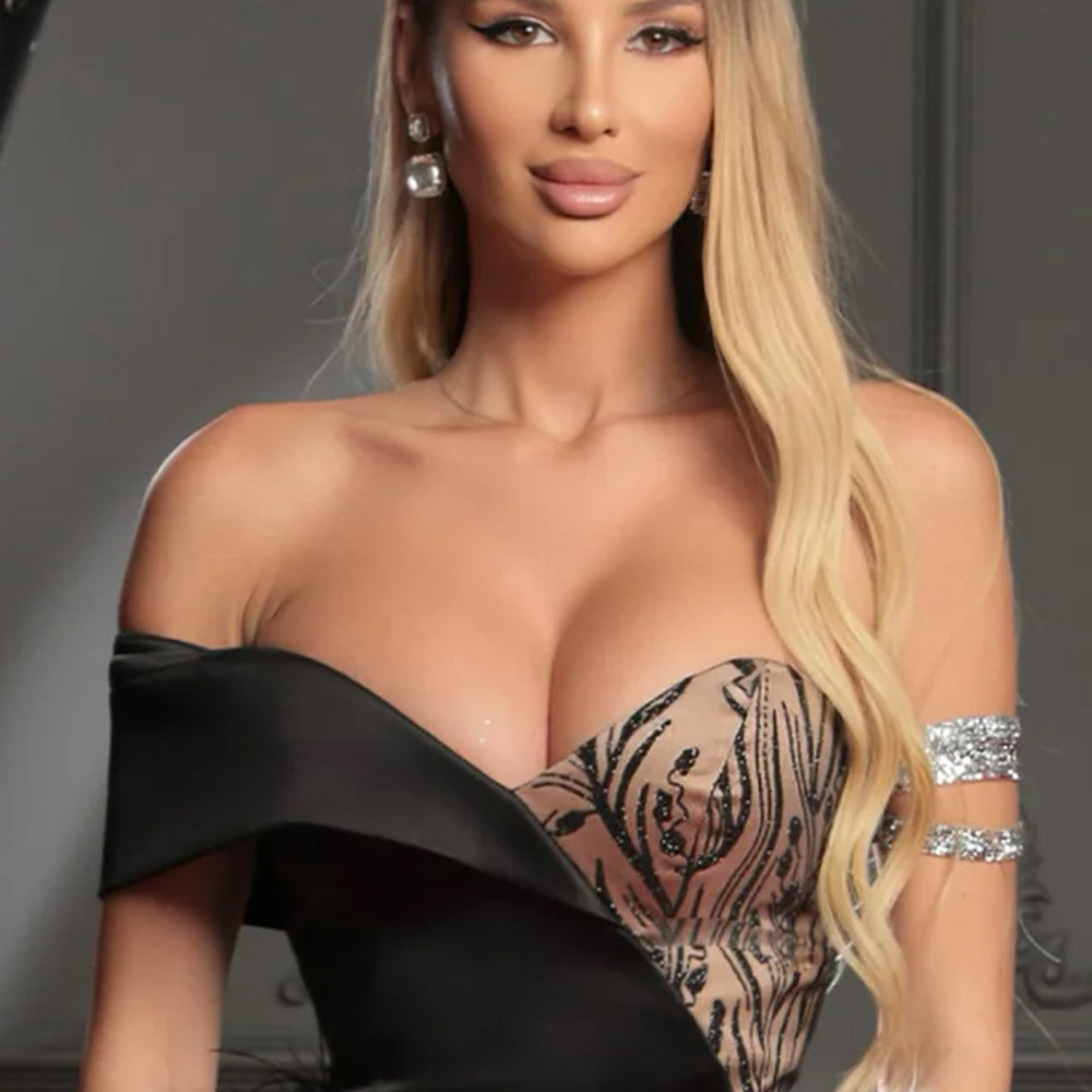 ТОП ALEXIA ДАНТЕЛА ГЛИТЕР САТЕН ЧЕРЕН С НЮД