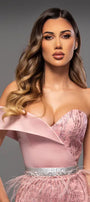 МAXI SET TOP CON GONNA GRACELYN PIZZO GLITTERATO RASO VERDE SCURO
