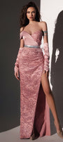 MAXI SKIRT AND CROP TOP SET SHAY GLITTER LACE SATIN POWDER PINK