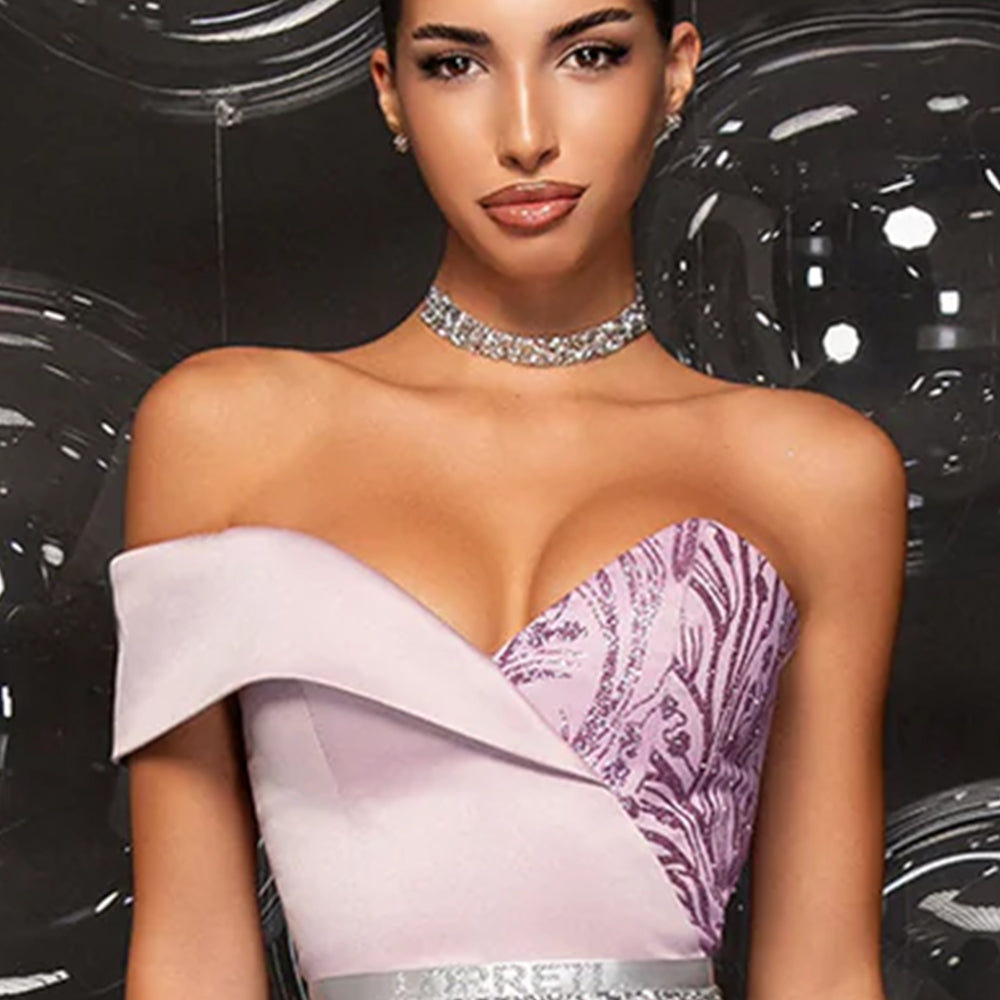 МAXI SET TOP CON GONNA GRACELYN PIZZO GLITTERATO RASO VERDE SCURO