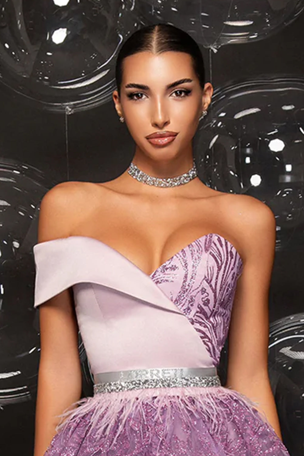 МAXI SET TOP CON GONNA GRACELYN PIZZO GLITTERATO RASO VERDE SCURO