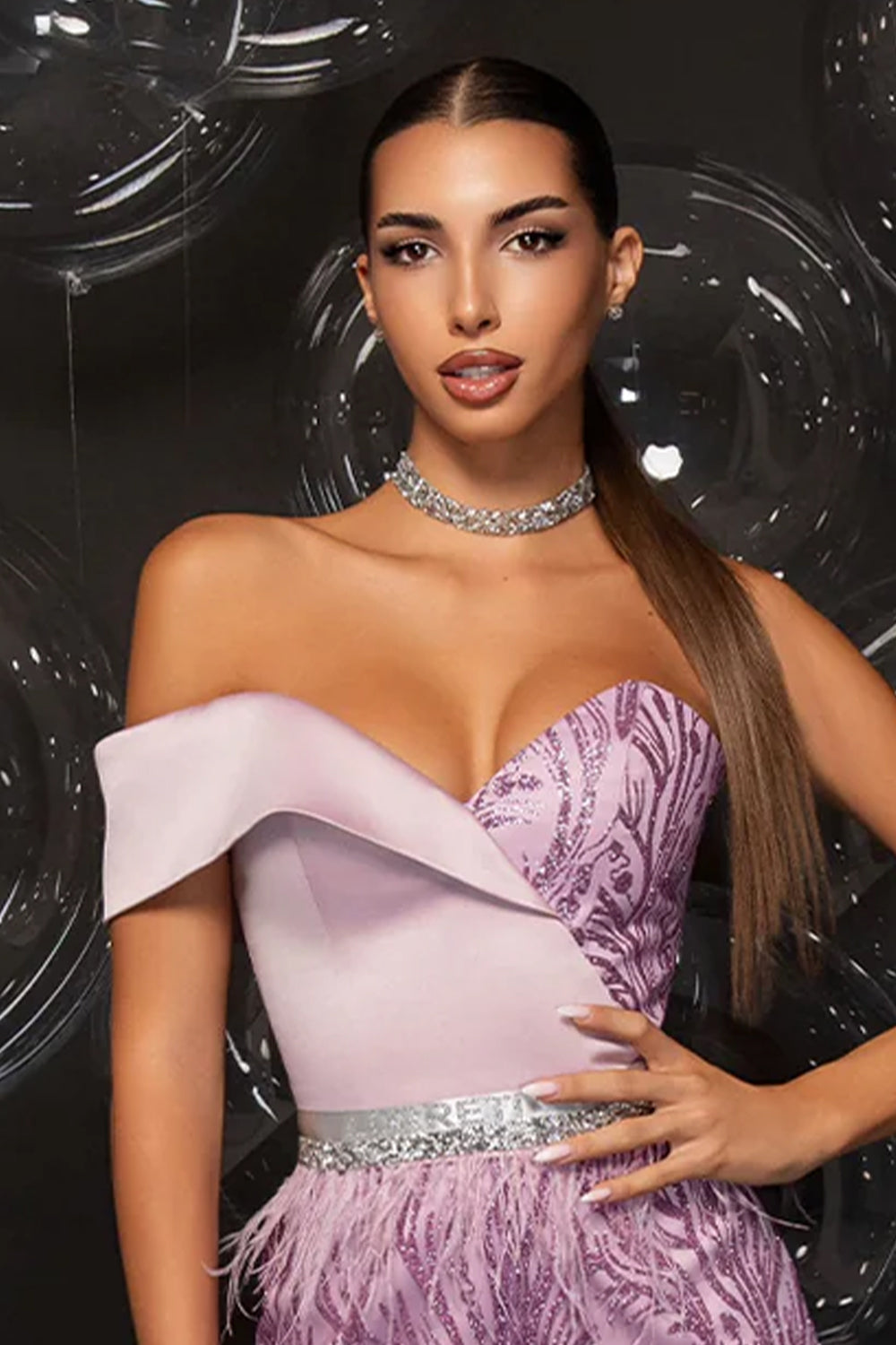 МAXI SET TOP CON GONNA GRACELYN PIZZO GLITTERATO RASO VERDE SCURO