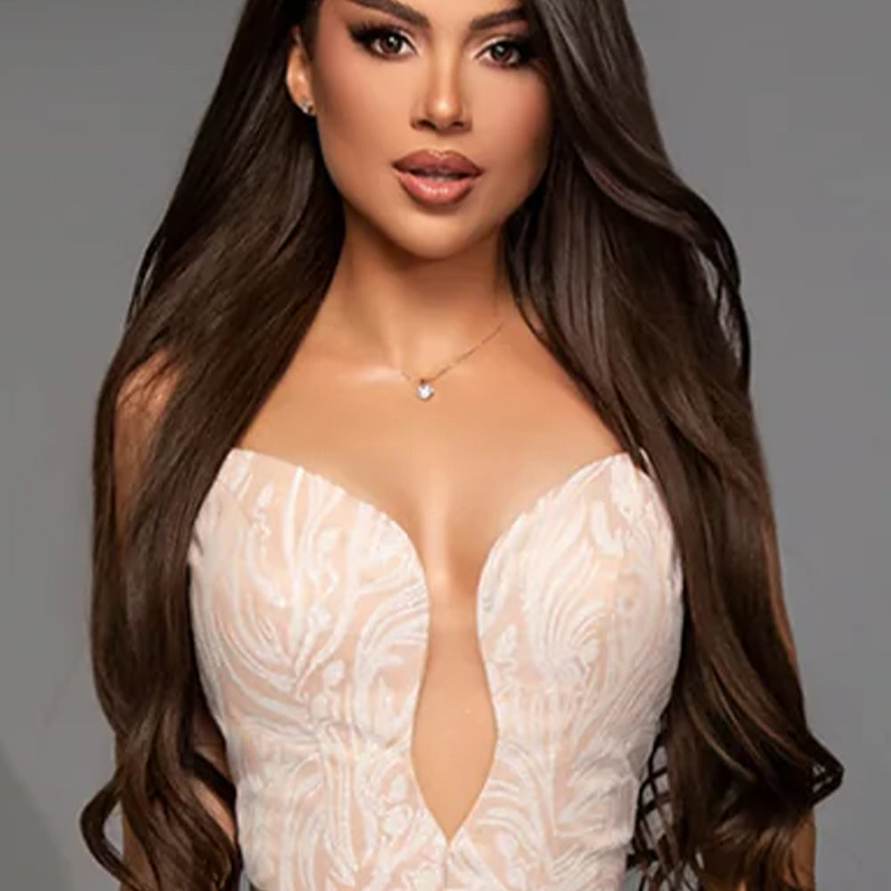 МAXI SET TOP CON GONNA GRACELYN PIZZO GLITTERATO RASO VERDE SCURO