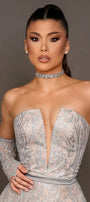 МAXI SET TOP CON GONNA GRACELYN PIZZO GLITTERATO RASO VERDE SCURO