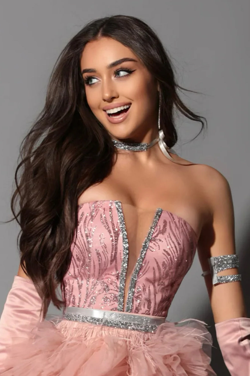 МAXI SET TOP CON GONNA GRACELYN PIZZO GLITTERATO RASO VERDE SCURO
