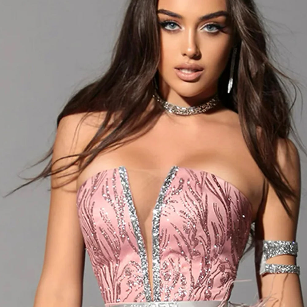 МAXI SET TOP CON GONNA GRACELYN PIZZO GLITTERATO RASO VERDE SCURO