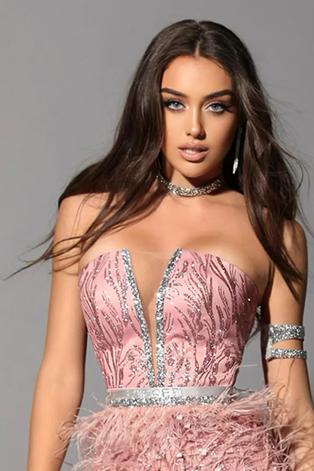 МAXI SET TOP CON GONNA GRACELYN PIZZO GLITTERATO RASO VERDE SCURO