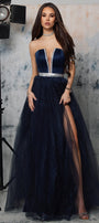 MAXI SKIRT AND CROP TOP SET FROZEN SATIN GLITTER TULLE DARK BLUE