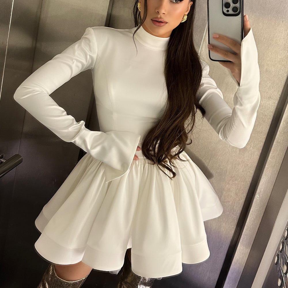 MINI SKIRT AND CROP TOP SET BECKY SATIN WHITE