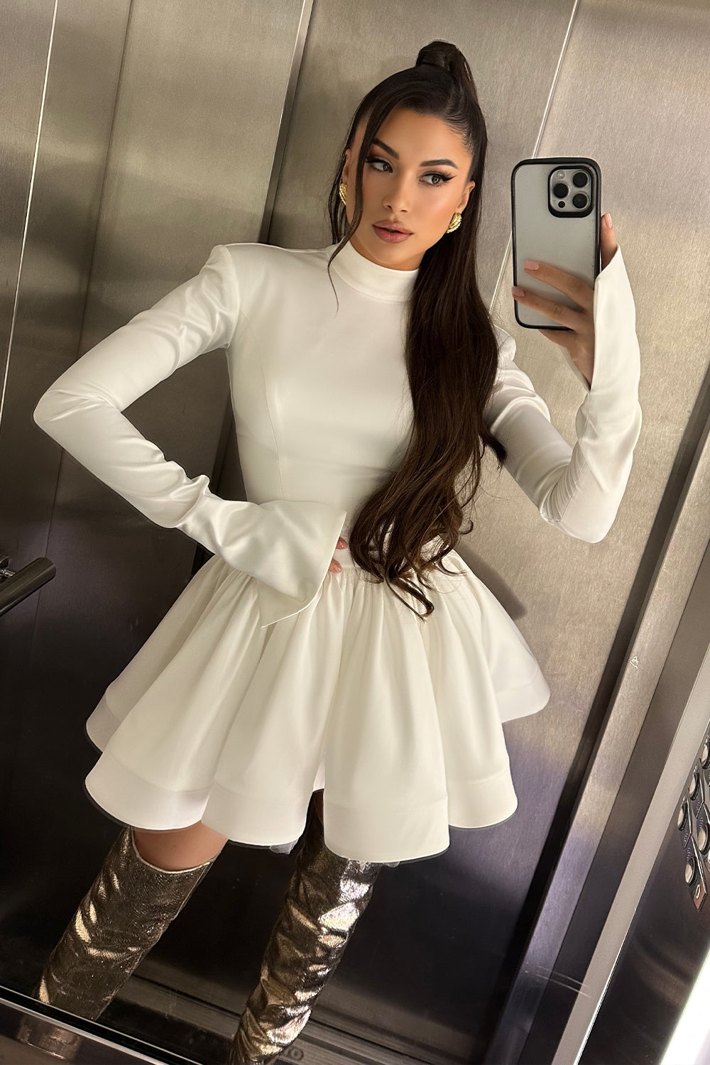 MINI SKIRT AND CROP TOP SET BECKY SATIN WHITE