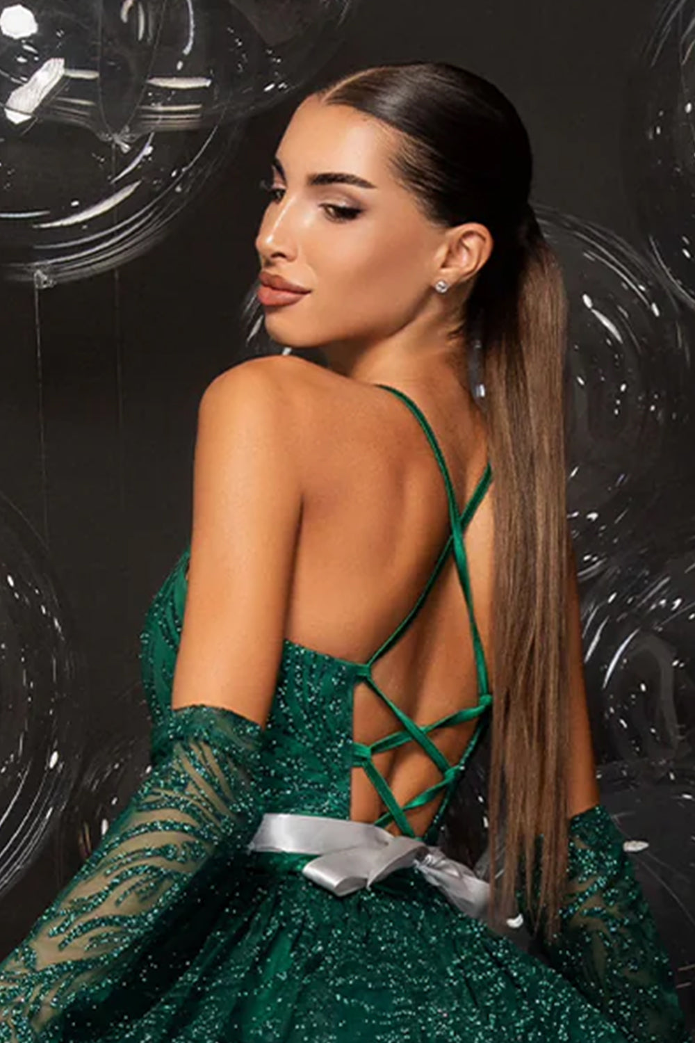ТОП ADRIANA ДАНТЕЛА ГЛИТЕР ТЪМНО ЗЕЛЕН