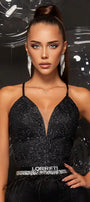 МAXI SET TOP CON GONNA GRACELYN PIZZO GLITTERATO RASO VERDE SCURO