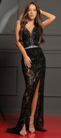 MAXI SKIRT AND CROP TOP SET BETTINA SEQUIN RHINESTONE BLACK