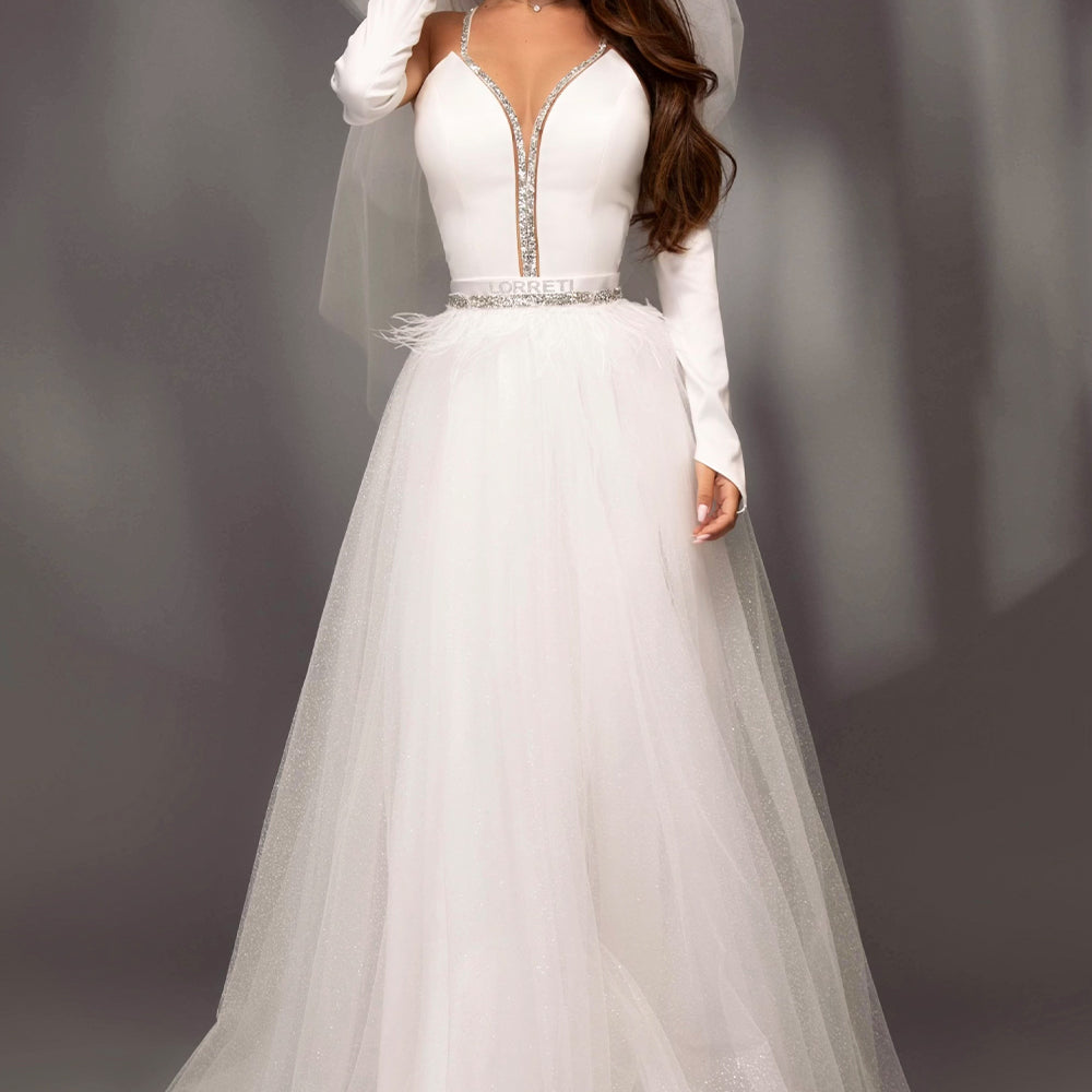 MAXI SKIRT AND CROP TOP SET BRIAR SATIN RHINESTONE GLITTER TULLE WHITE