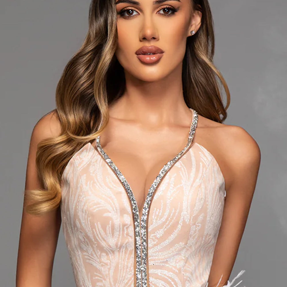 ТОП CANDICE ГЛИТЕР ДАНТЕЛА КАМЪНИ БЯЛ С НЮД
