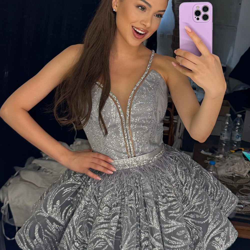 МИНИ СЕТ ТОП С ПОЛА PHOEBE ДАНТЕЛА ГЛИТЕР КАМЪНИ СРЕБЪРЕН