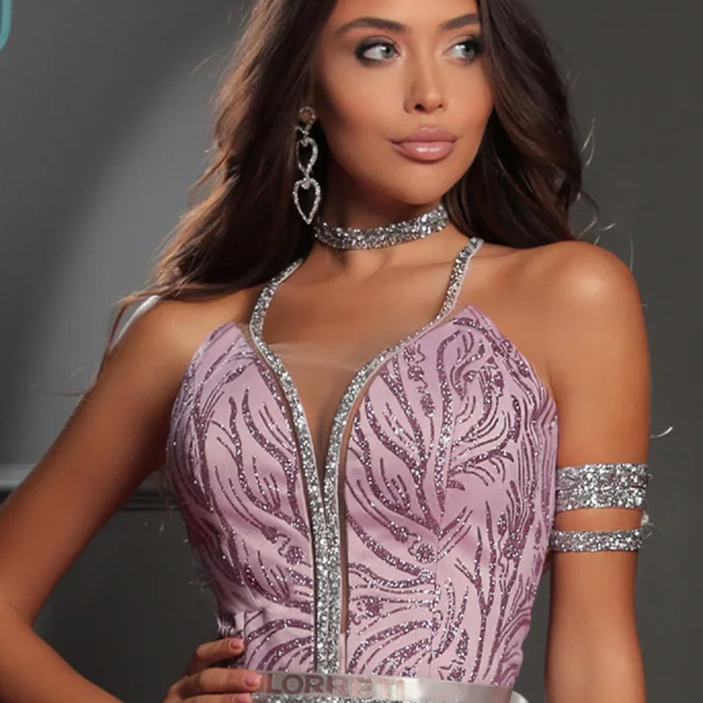 МAXI SET TOP CON GONNA GRACELYN PIZZO GLITTERATO RASO VERDE SCURO