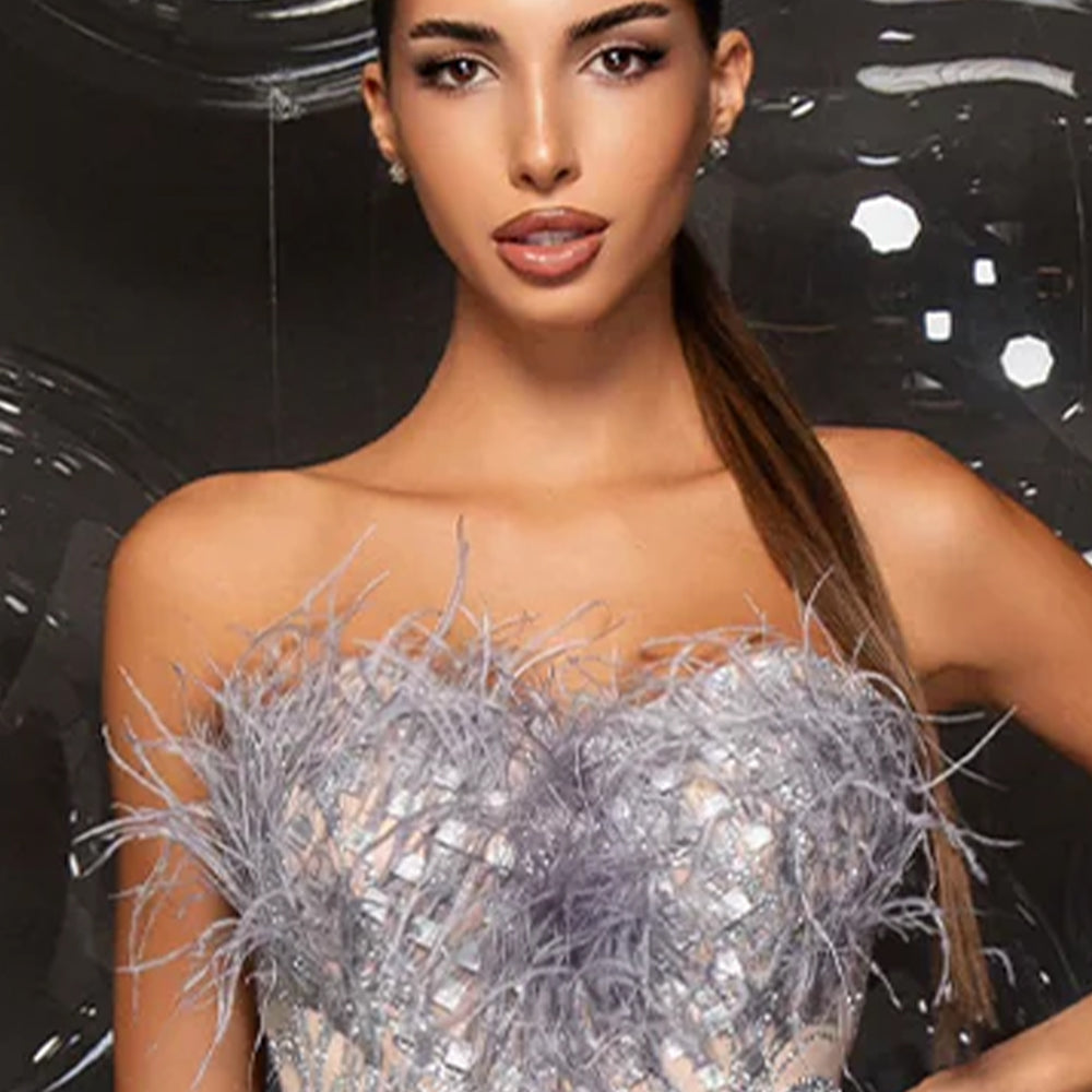 ТОП PENELOPE ДАНТЕЛА ГЛИТЕР ПЕРА СРЕБЪРЕН С НЮД