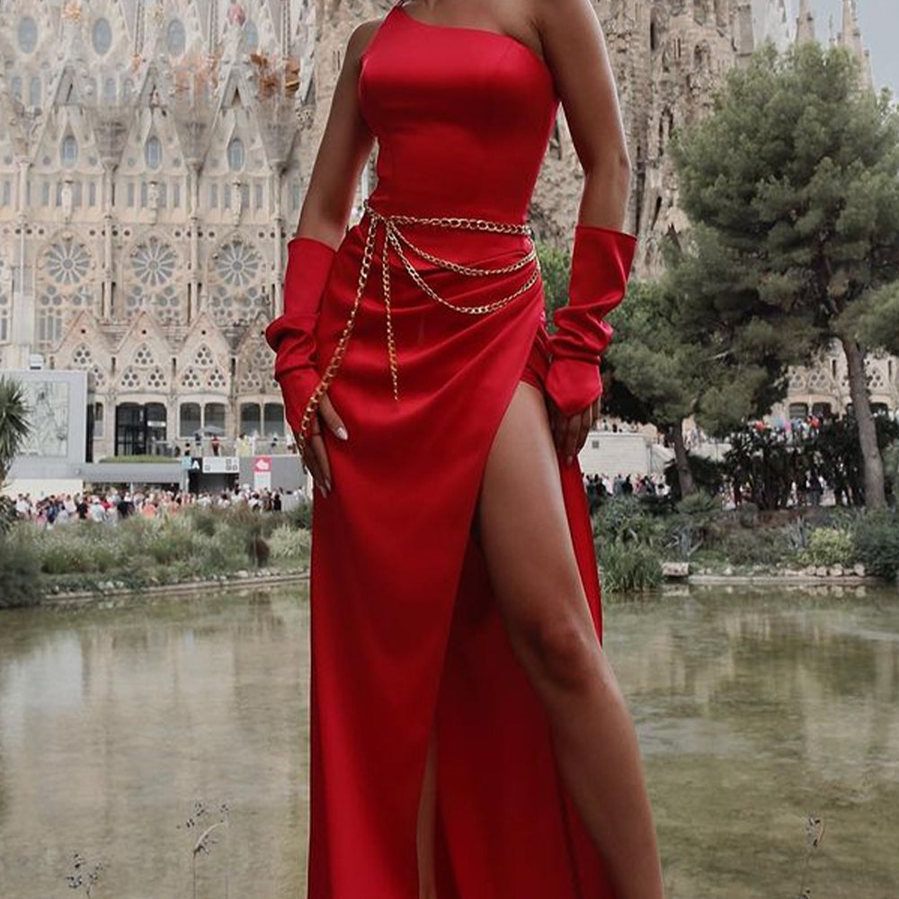MAXI SKIRT AND CROP TOP SET LACEY 3 PARTS SATIN RED