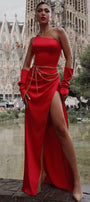 MAXI SKIRT AND CROP TOP SET LACEY 3 PARTS SATIN RED