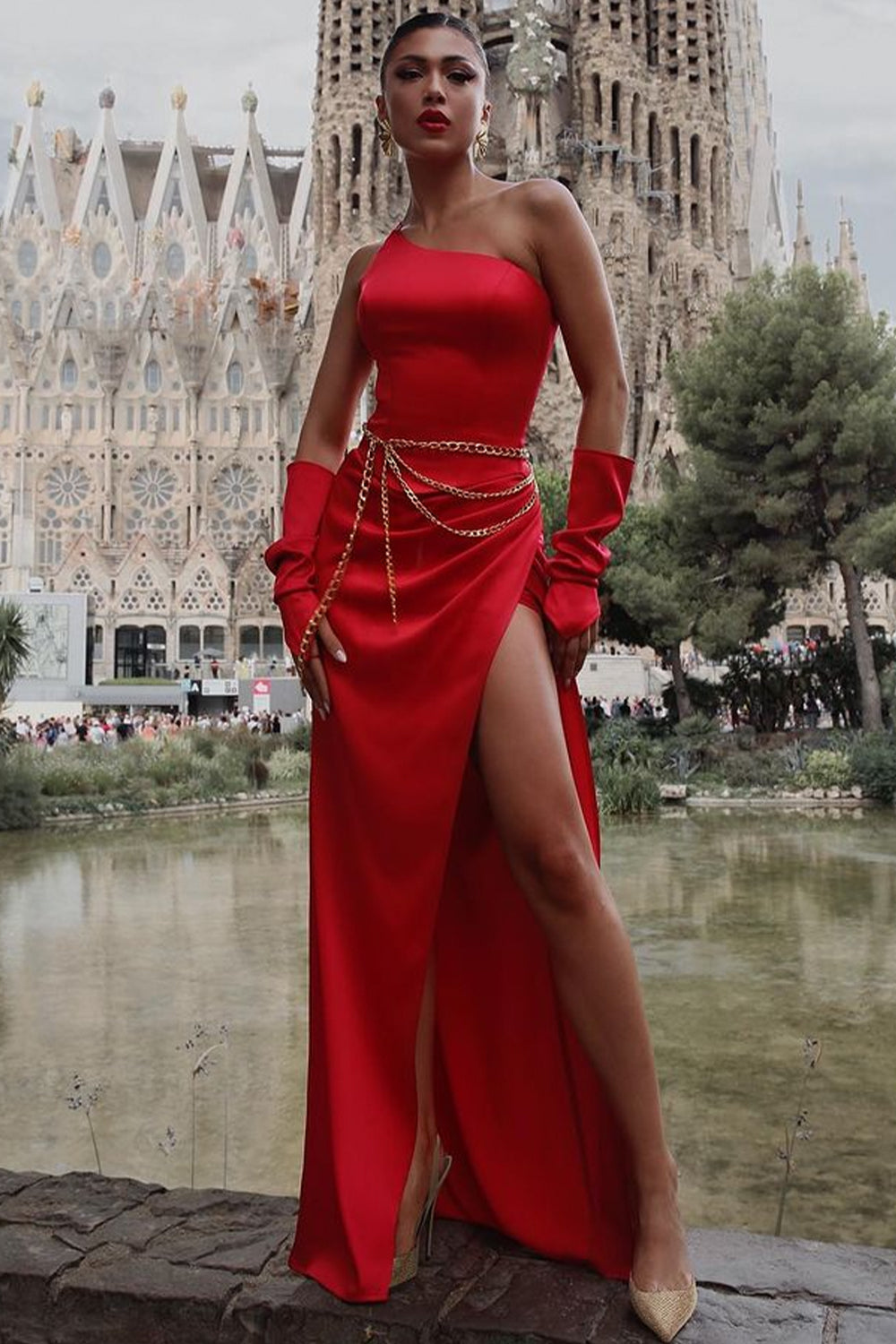 MAXI SKIRT AND CROP TOP SET LACEY 3 PARTS SATIN RED