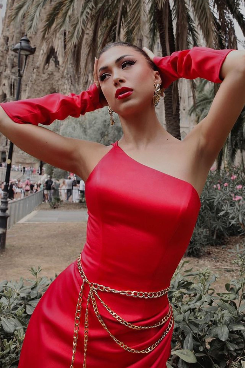 MAXI SKIRT AND CROP TOP SET LACEY 3 PARTS SATIN RED