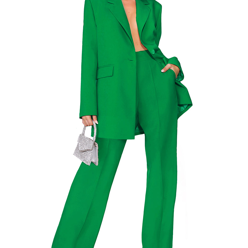 MAXI BLAZER AND PANTS SET 2 PARTS BOSSY BI-STRETCH FABRIC GREEN