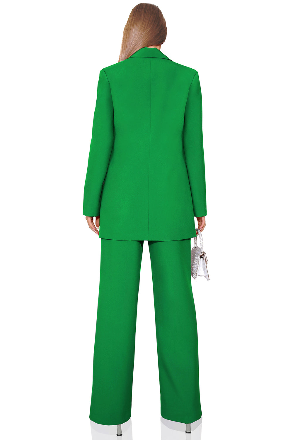 MAXI BLAZER AND PANTS SET 2 PARTS BOSSY BI-STRETCH FABRIC GREEN