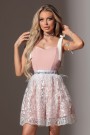 MINI VESTIDO MARISSA LEOTARDO ЕNCAJE ROSADO CON BLANCO