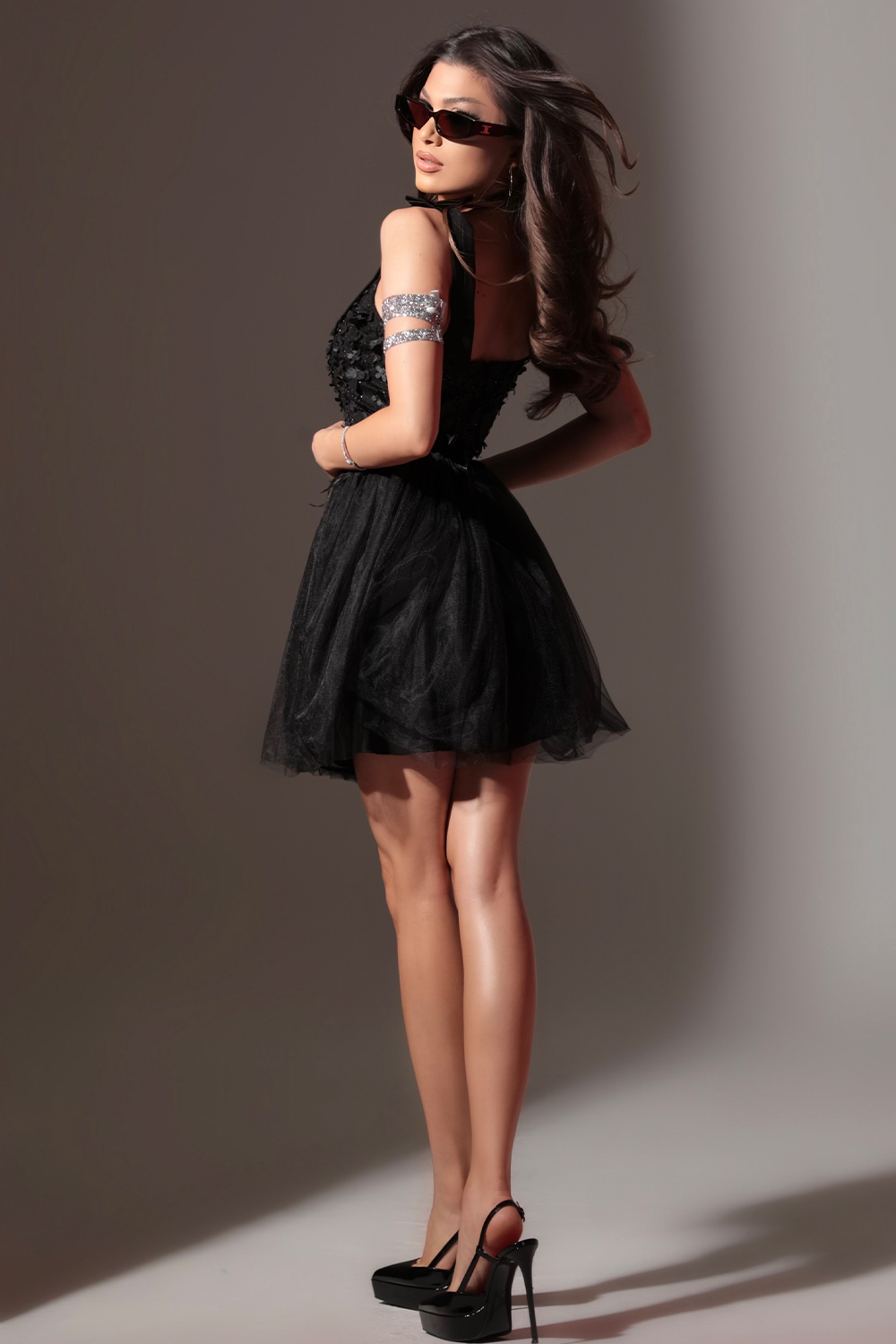 MINI DRESS MARY LACE TULLE BLACK