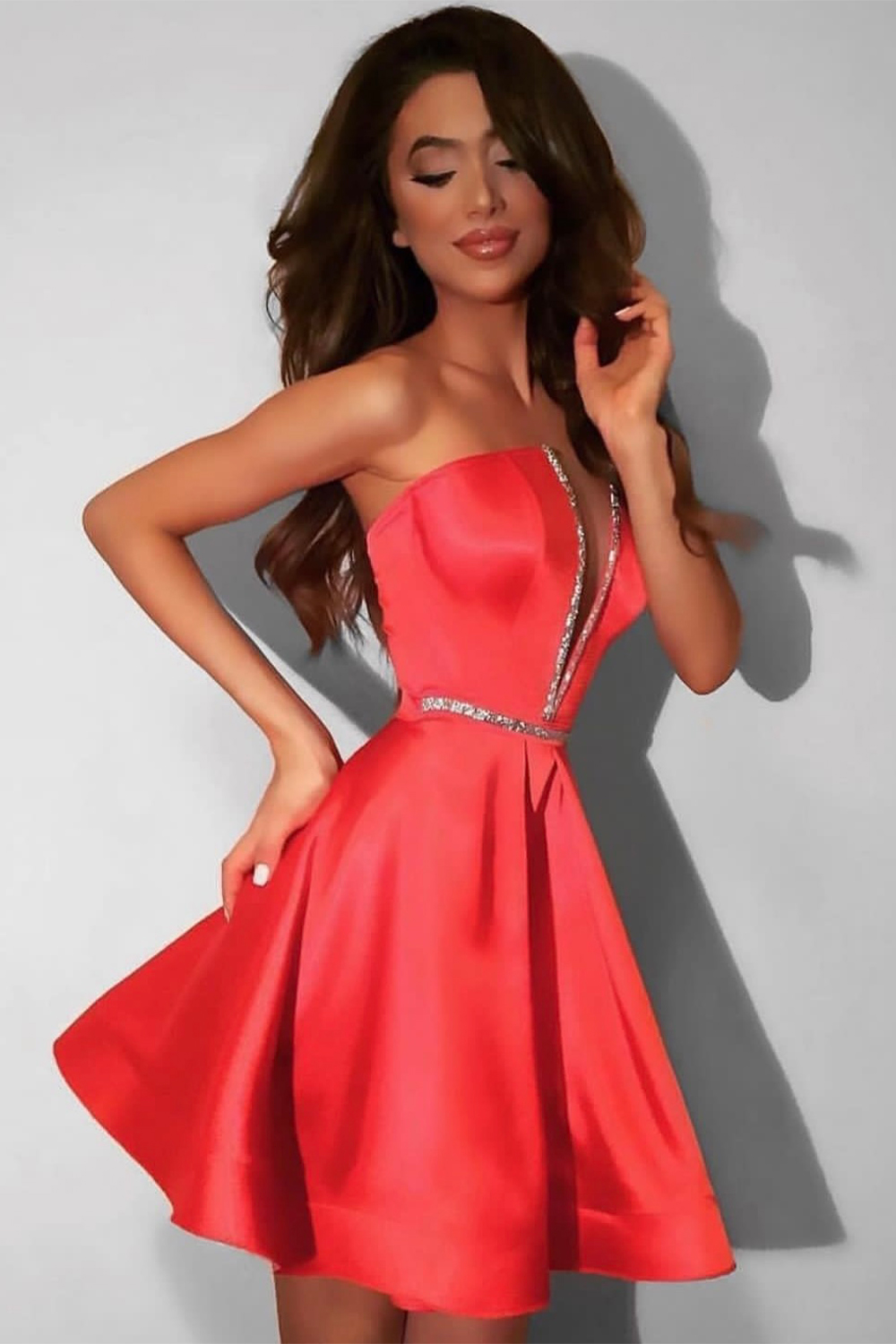 MINI DRESS CRYSTAL SATIN RED