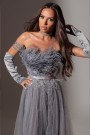 MAXI DRESS PENELOPE FEATHERS GLITTER TULLE DARK GREY