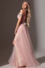 MAXI VESTIDO PENELOPE PLUMAS BROCADO DE TUL POLVO ROSA