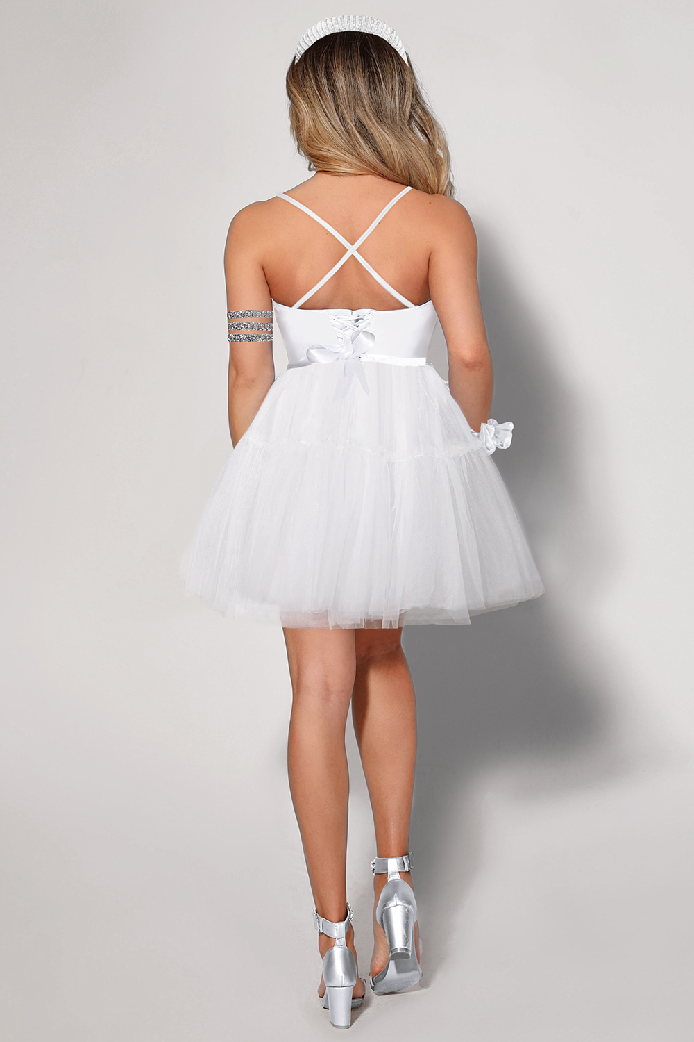 MINI SKIRT AND CROP TOP SET ADRY SATIN TULLE WHITE