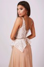 MAXI SKIRT AND CROP TOP SET 2 PARTS IRIS GLITTER LACE SATIN GOLDEN