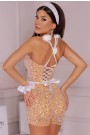 MINI CROP TOP AND PANTS SET 2 PARTS BONNIE SEQUIN WHITE AND GOLDEN