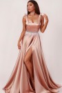 MAXI SKIRT AND CROP TOP SET MARILYN 2 PARTS SATIN POWDER PINK