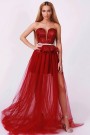 MAXI SKIRT AND CROP TOP SET 3 PARTS BELINDA GLITTER LACE TULLE RED