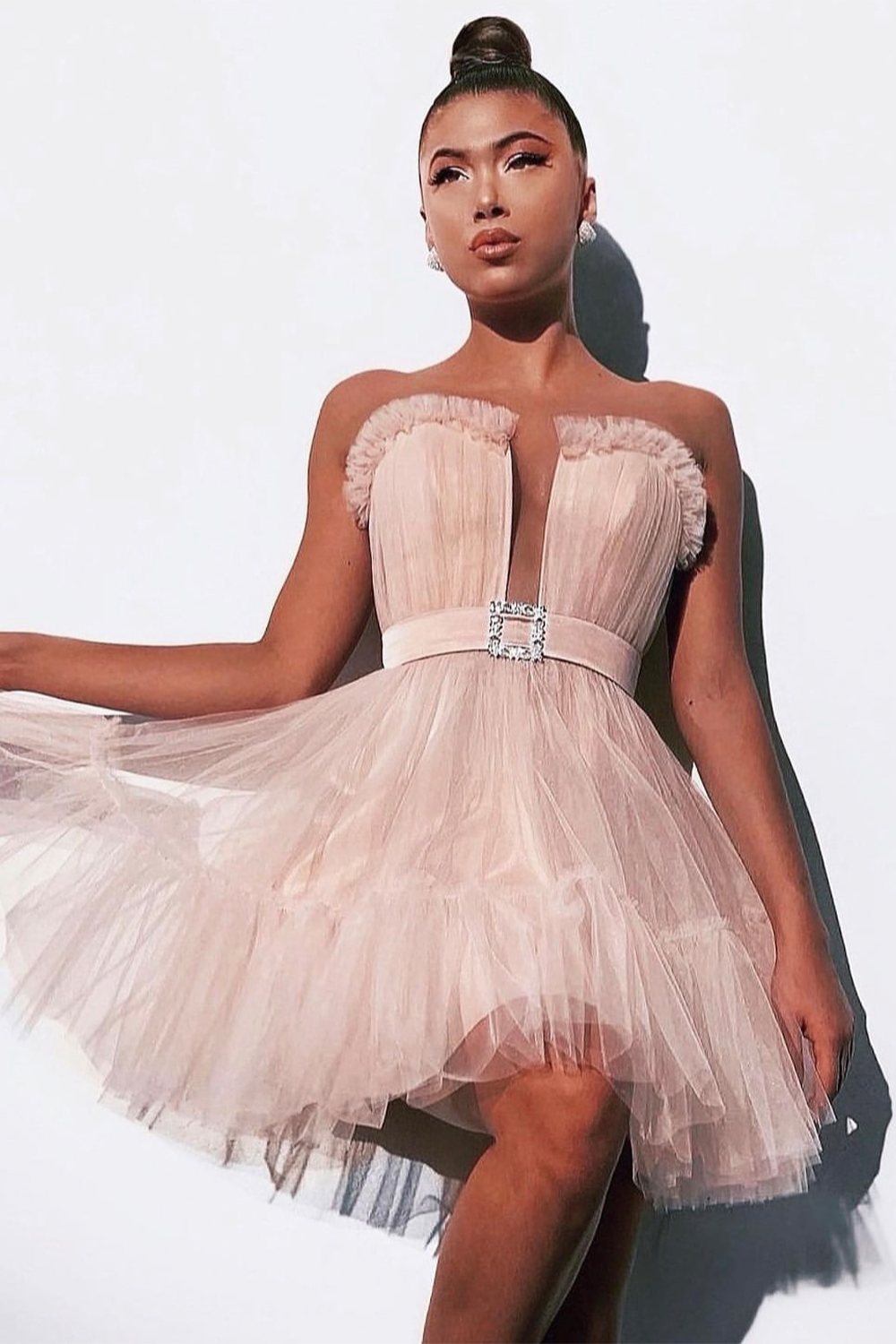 MINI SKIRT AND CROP TOP SET ANNALISE TULLE POWDER PINK 